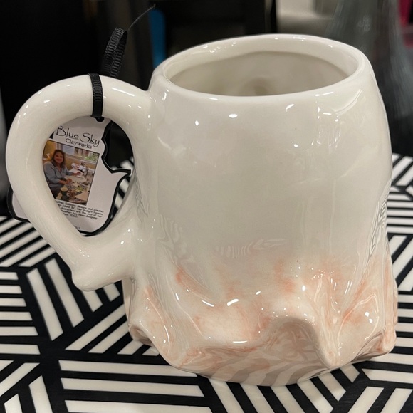 Pink Halloween Ghost Yawning Boo Ceramic Coffee Mug Blue Sky Clayworks NWT - Picture 3 of 6
